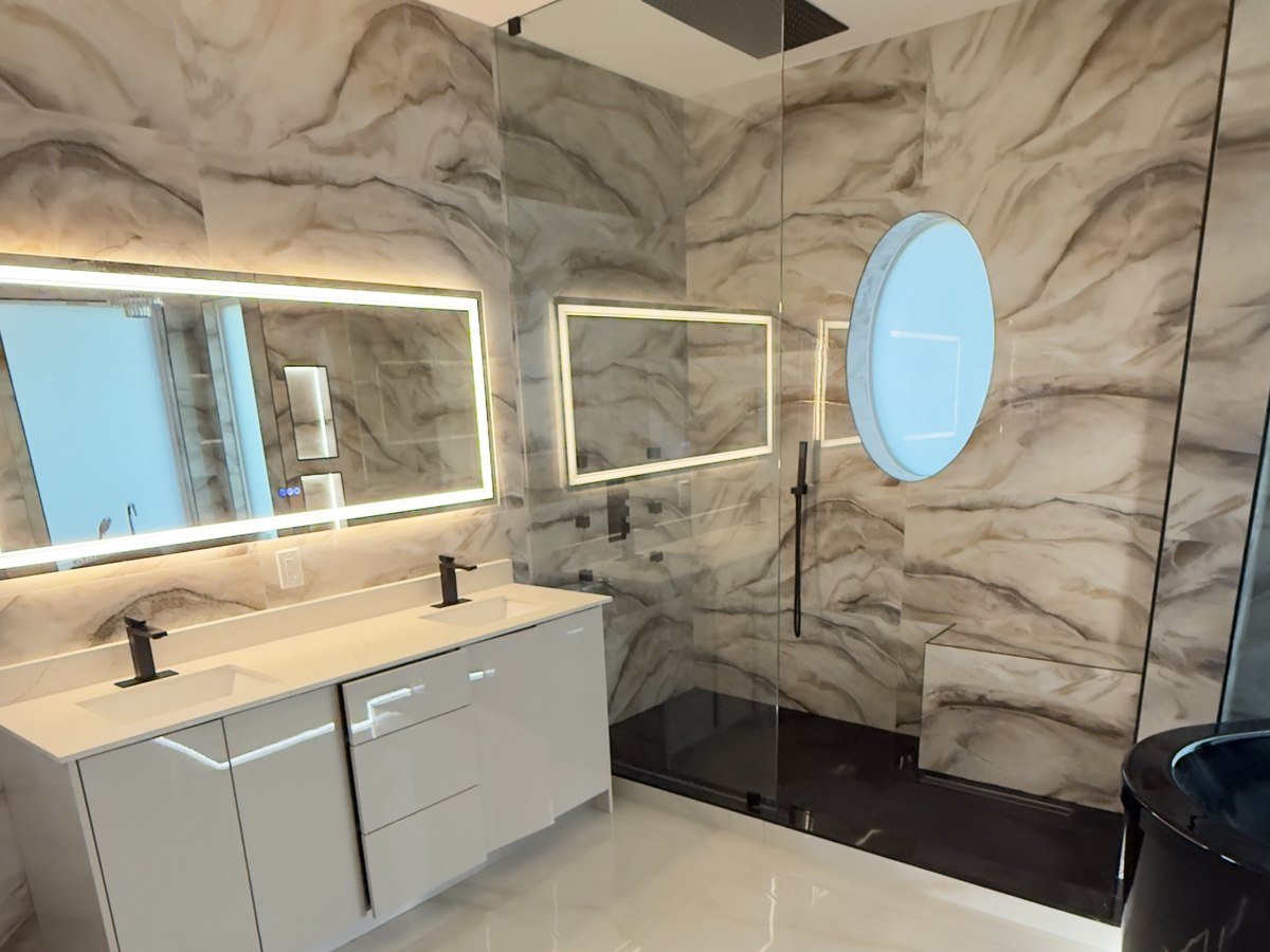 Double Vanity with Backlit Mirror, South Florida